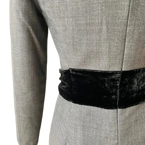 J. Crew Exeter Wool Dress Gray Black Velvet Bow Waist Fitted Size 2 - Picture 10 of 16